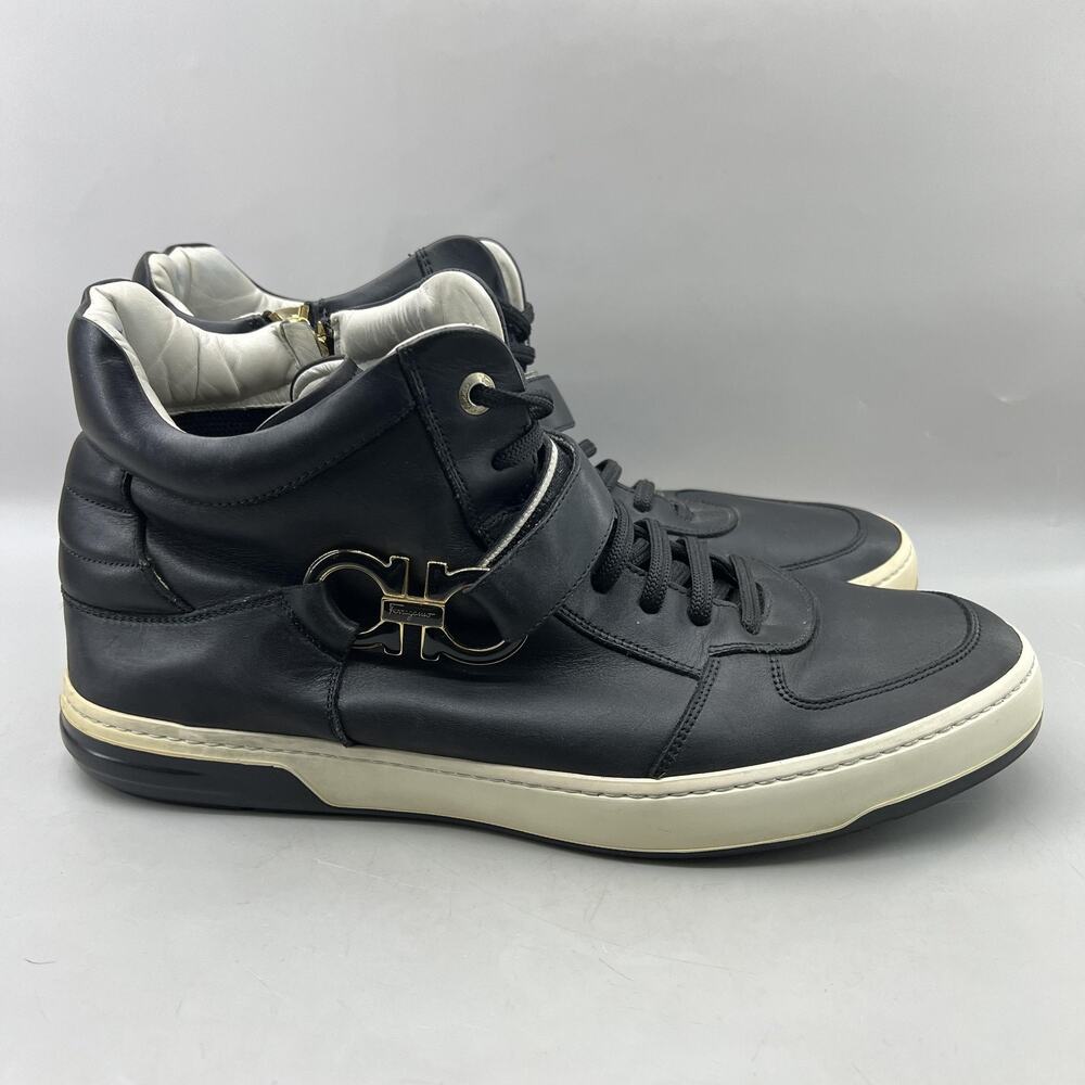 Salvatore Ferragamo Nayon Gancio Shoes Men Size 15 D Black High Strap Sneakers